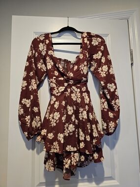 Floral Twist-Front Maroon Romper